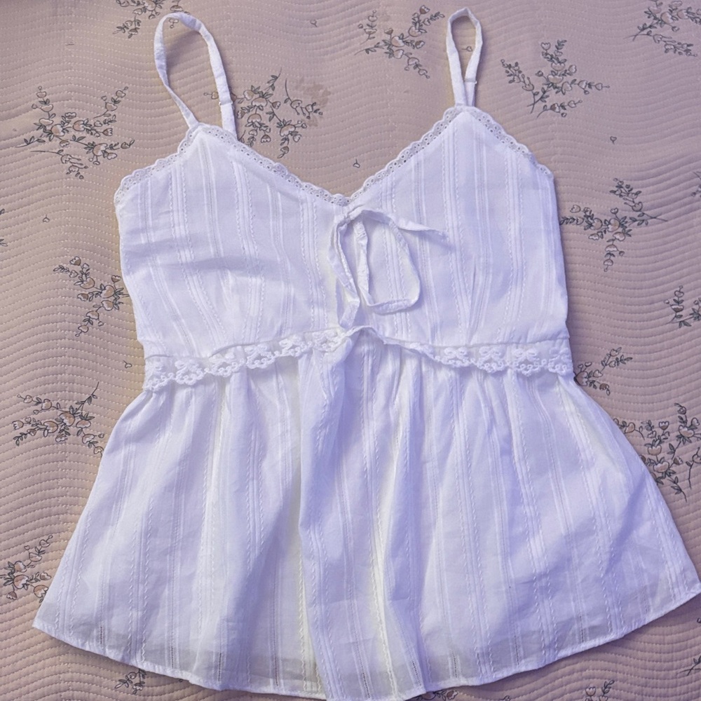 Cotton Vintage White Lace Trim Babydoll Top